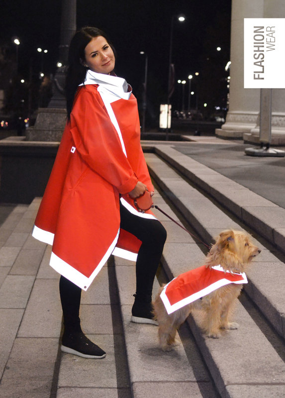 Stylish dog owner, walker - Reflective vests, coats and jackets for dog and owner. Reflective kit, set for dog walking - FLASHION WEAR